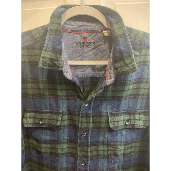 VTG Woolrich Blue & Green Plaid Flannel Button Down Shirt Large 100% Cotton XXL - Picture 3 of 9